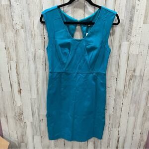 NWT Ann Taylor Womens Career Sleeveless Teal Ponte Knit Sheath Dress Open Back